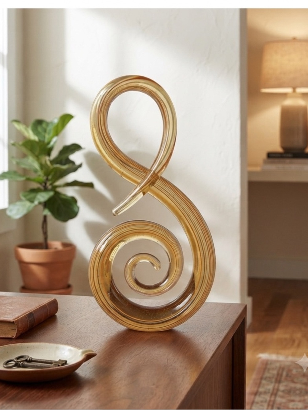 Elegant Gold Swirl Glass Sculpture 9 1/2“